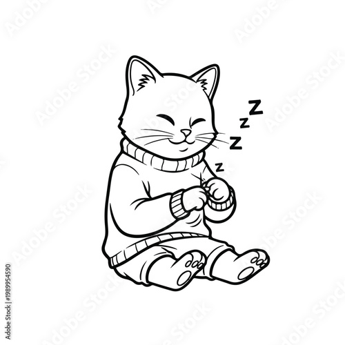 Sleeping Cat in Sweater Pajamas.
