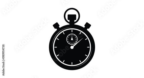 A detailed black stopwatch graphic with a minimalist design presented as a silhouette