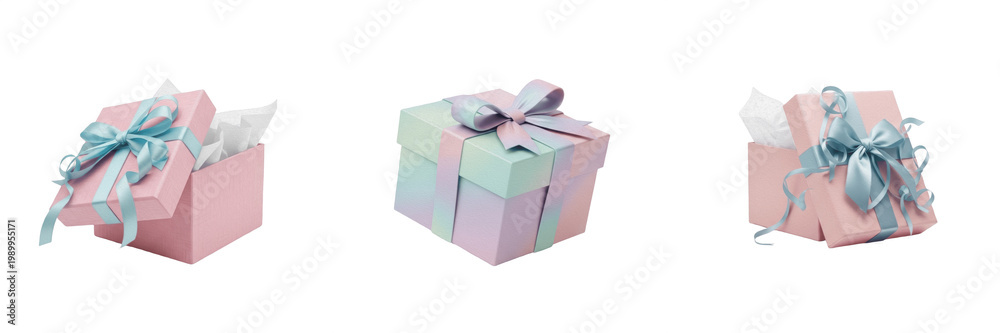 Obraz premium Set and collection of gift box package isolated on white transparent png background