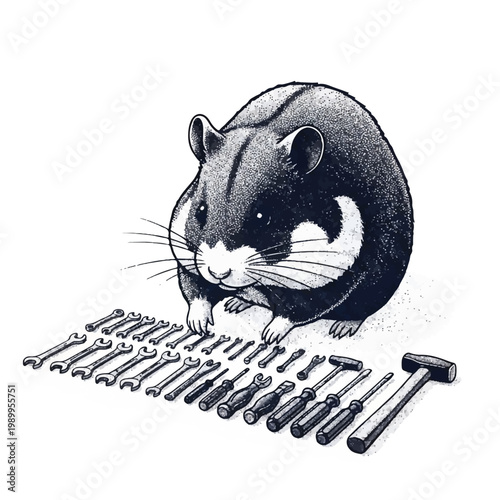 A hamster with a hammer and nails.