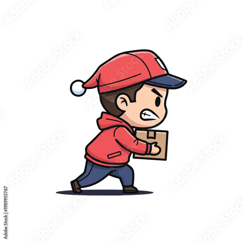 Angry Delivery Boy Holding Package.
