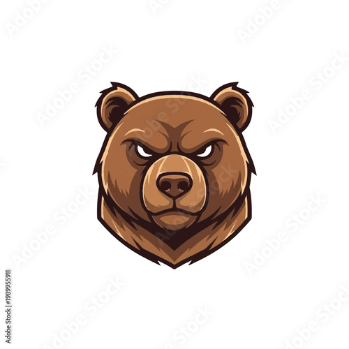 Brown bear cartoon angry face closeup.
