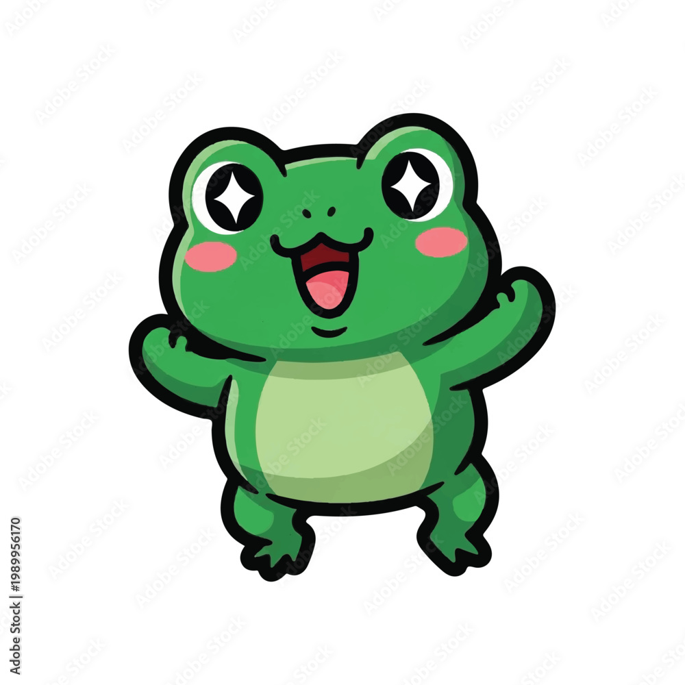 Fototapeta premium Cartoon Green Frog Character Smiling.