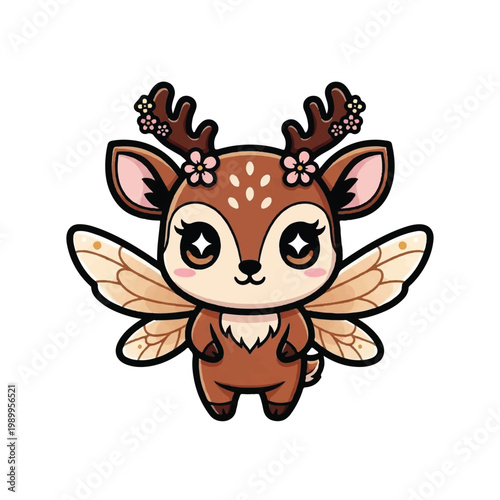 Cute Cartoon Deer with Wings.