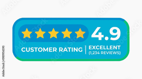 A vector graphic illustration of a customer rating badge with a 4.9 excellent rating