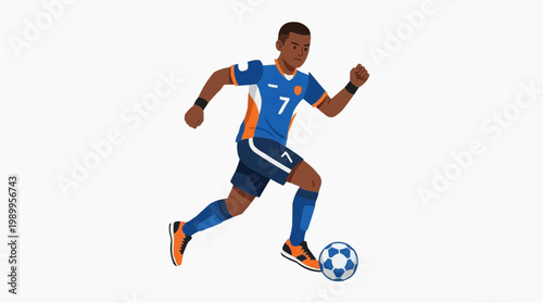 A vector illustration of a soccer player in action kicking a ball