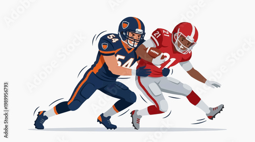 Two American football players in action on the field with motion lines