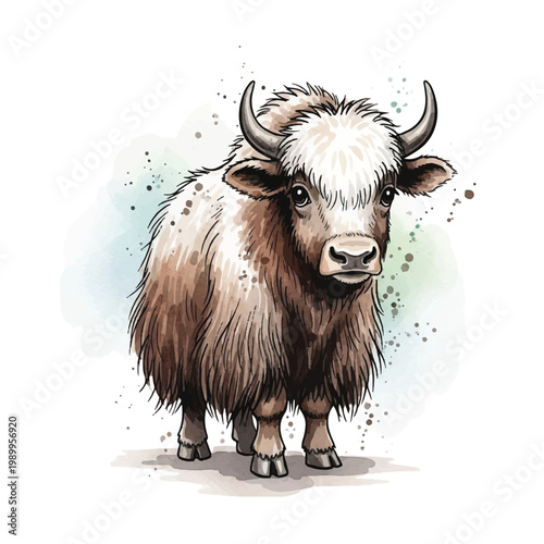 Detailed illustration of a yak standing.