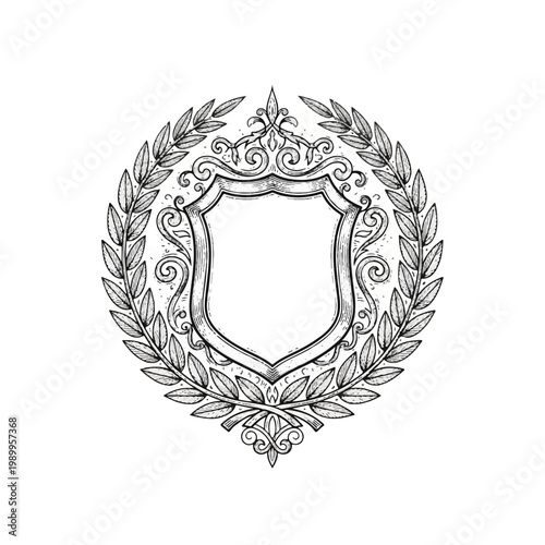 Ornate Laurel Wreath Emblem Design Element.