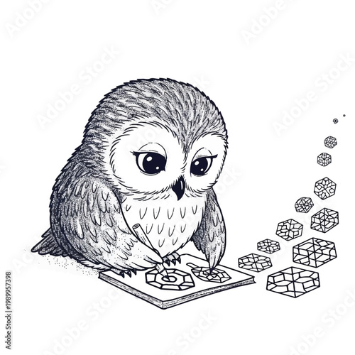 Owl solving a puzzle game.
