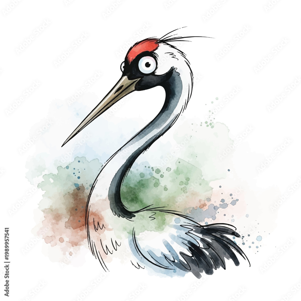 Naklejka premium Red Crowned Crane Bird Profile View.