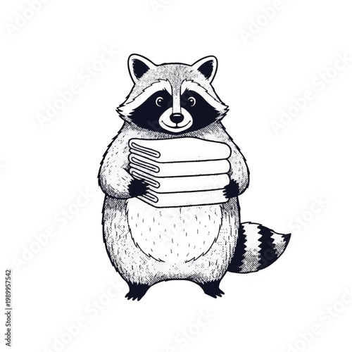Raccoon Holding Stack of Papers.