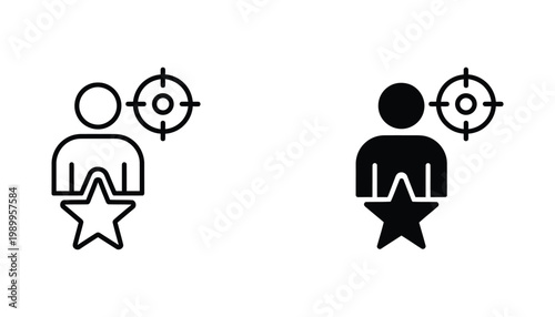 Person icon with star and target symbol representing talent acquisition or skill development in minimalist vector style