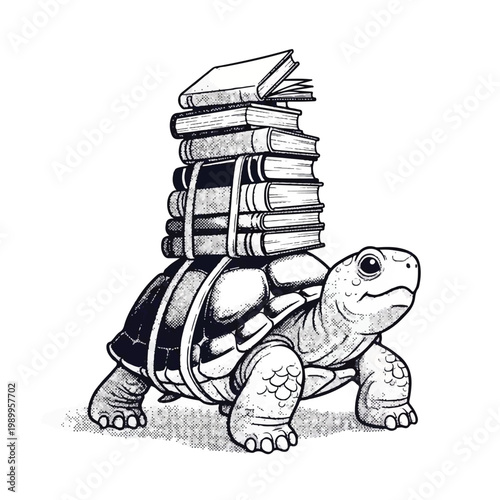 Tortoise Carrying Stack of Books Heavy.