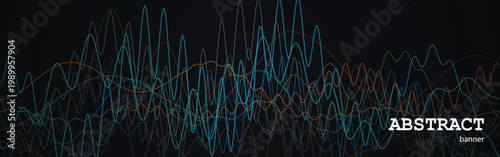 Multicolored wavy lines on black background abstract colorful blue