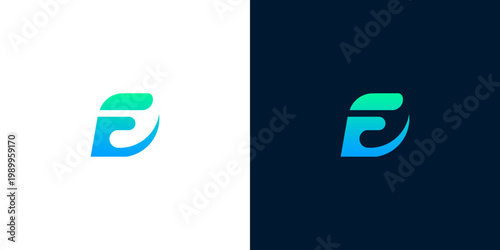 Abstract 'E' letter logo with gradient blue and green color. modern futuristic design concept, clean elegant symbol for technology or innovation brand identity