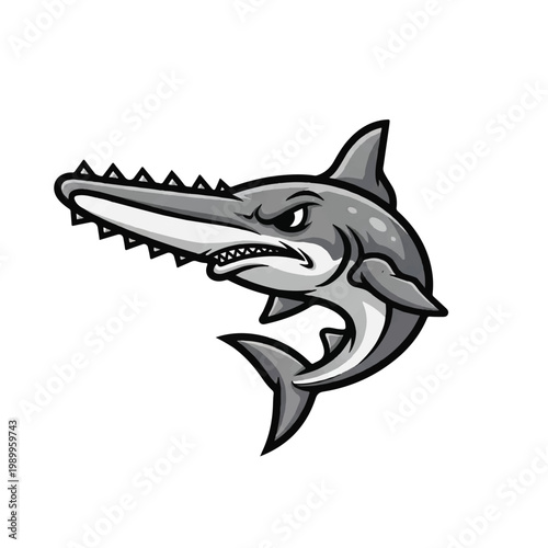 Cartoon angry shark head profile.