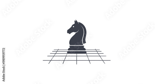 A stylized dark chess knight piece on a grid.