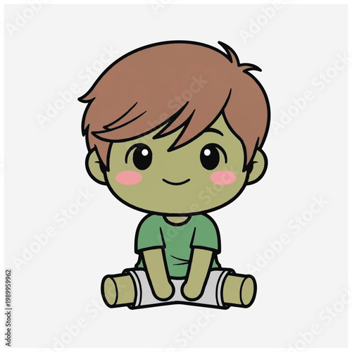 Caucasian boy sitting on floor smiling.