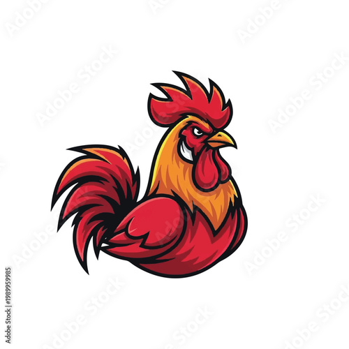 Colorful cartoon rooster bird illustration.