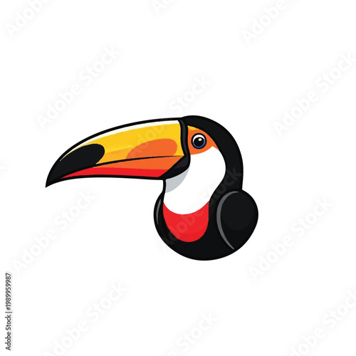 Colorful cartoon toucan bird head profile.