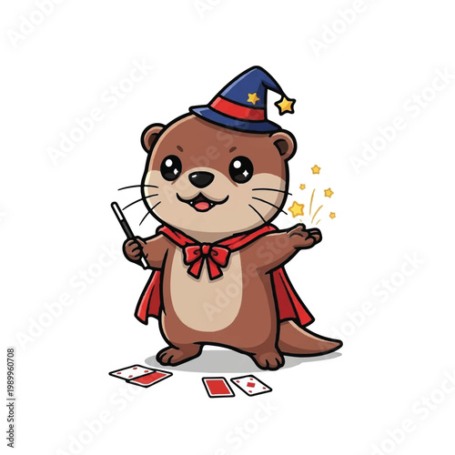 Otter dressed as a magician performing.