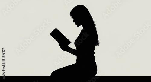 Silhouette of a woman reading a book.