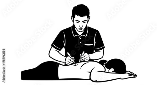 Acupuncturist performing treatment on a patients back.