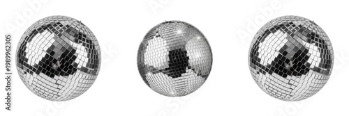 Obraz na plátně Set and collection of shiny disco mirror ball isolated on white transparent png