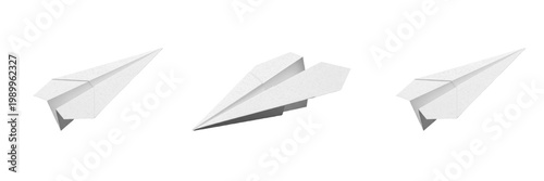 Quadro su tela Set and collection of white paper airplane isolated on white transparent png bac