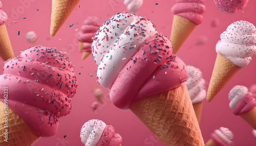 Ice Cream background. beautiful realistic 3d animation. seamless loop, 4K