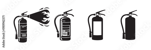 Medical Oxygen Cylinder Silhouette Set. Gas tank vector icons for emergency services, healthcare equipment, and treatment design