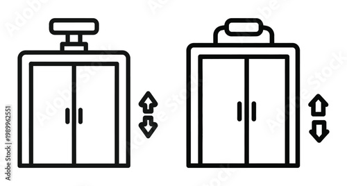 Elevator line art illustration two elevators and directional arrows