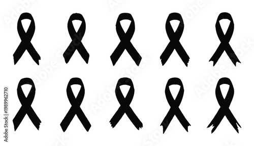 Black ribbon awareness symbols a collection for support and remembrance
