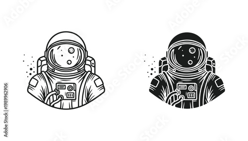 Astronaut portrait icon set featuring space explorer in suit and helmet as vector graphic design for science education or technology branding