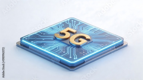 5G chip with glowing circuitry