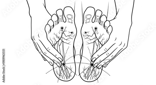Acupressure points on human feet illustration.