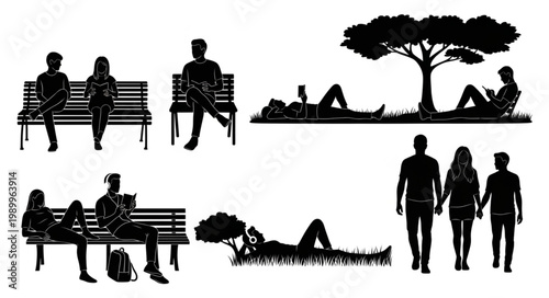 Silhouettes of People Enjoying a Park Setting.
