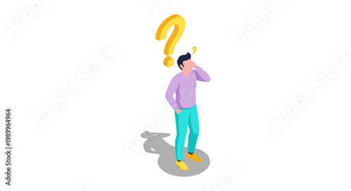 man with question mark thinking confused