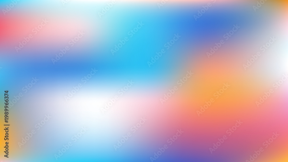 Naklejka premium This horizontal abstract gradient background showcases soft, blurred transitions of blue, cyan, pink, and orange pastel colors in a fluid mesh design.