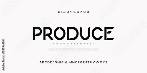 PRODUCE Abstract modern urban alphabet fonts. Typography sport, simple, technology, fashion, digital, future creative logo font. vector illustration
