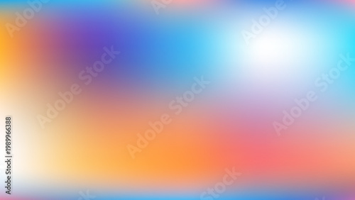 A horizontal vector gradient background featuring a blend of blue, orange, purple, and pink. The soft, blurred mesh design includes a bright light area in the upper right.