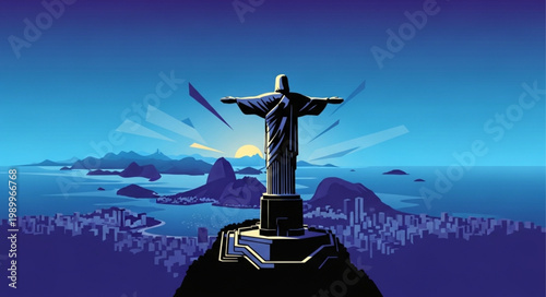 Quadro su tela Iconic Christ the Redeemer Statue Overlooking Rio de Janeiro at Sunrise