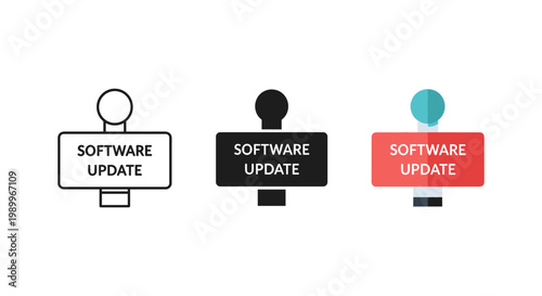 Software update icons in different colors on monitors