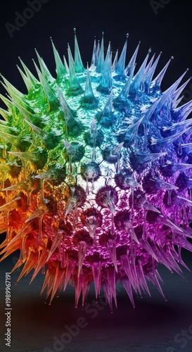 Unconventional three dimensional rendering of a highly detailed, prickly, and gooey orb displaying extreme strangeness and artistic flair, biological, prickly, illustration