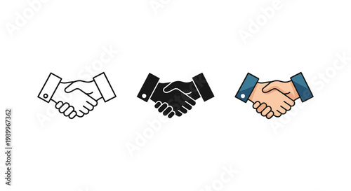 Handshake icons in line style, business partnership and agreement