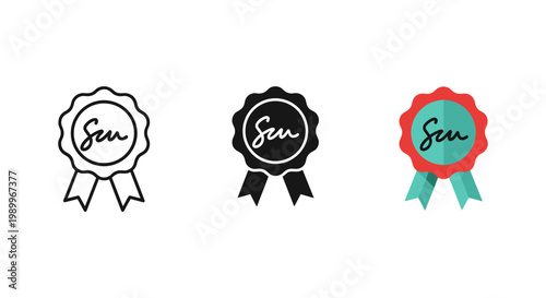 set of three rosette ribbons with sample text