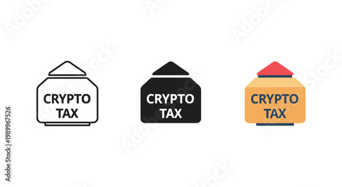 Crypto tax icons in black, white and orange