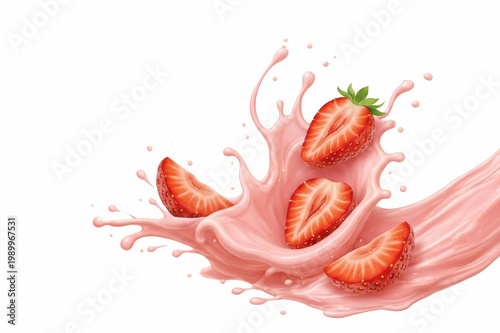 Fresh strawberry Slices Plunging into Juice Creating a Vibrant Splash