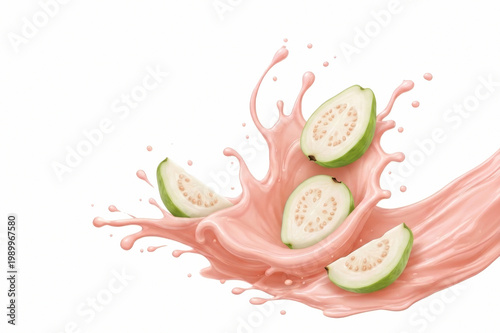 Fresh guava Slices Plunging into Juice Creating a Vibrant Splash